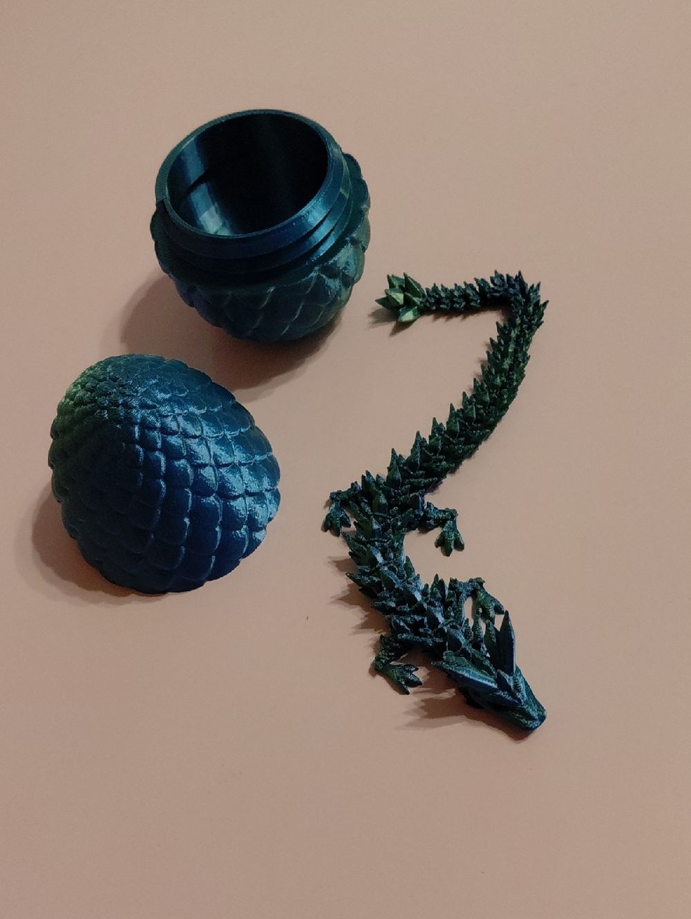 Decorative Dragon Egg & Dragon Figurine Set in Teal